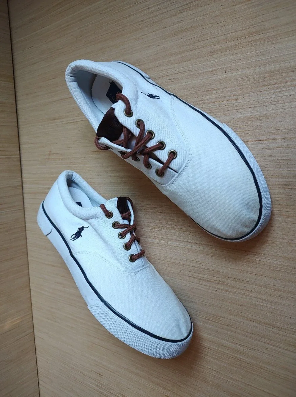 Polo Ralph Lauren Forestmont II Canvas Sneakers Lace Up White Brown Pony 9.5